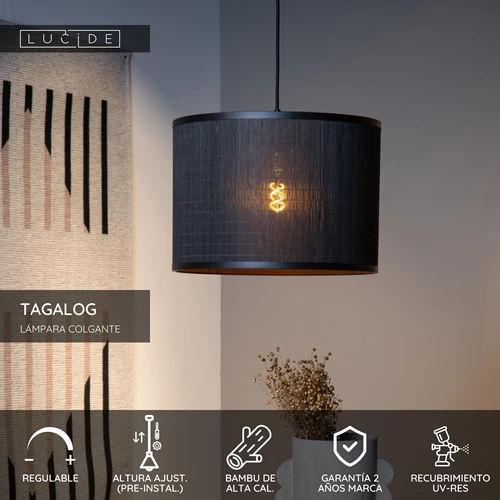 Lucide TAGALOG - Lámpara colgante - Ø 40 cm - 1xE27 - Negro - USP